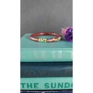 Desert Red Cloisonne Floral Enamel Bangle Bracelet